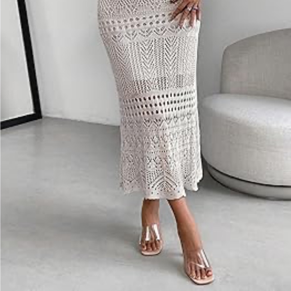 Fisoew Elegant White Crochet Skirt Sz M Women Cover up Skirt